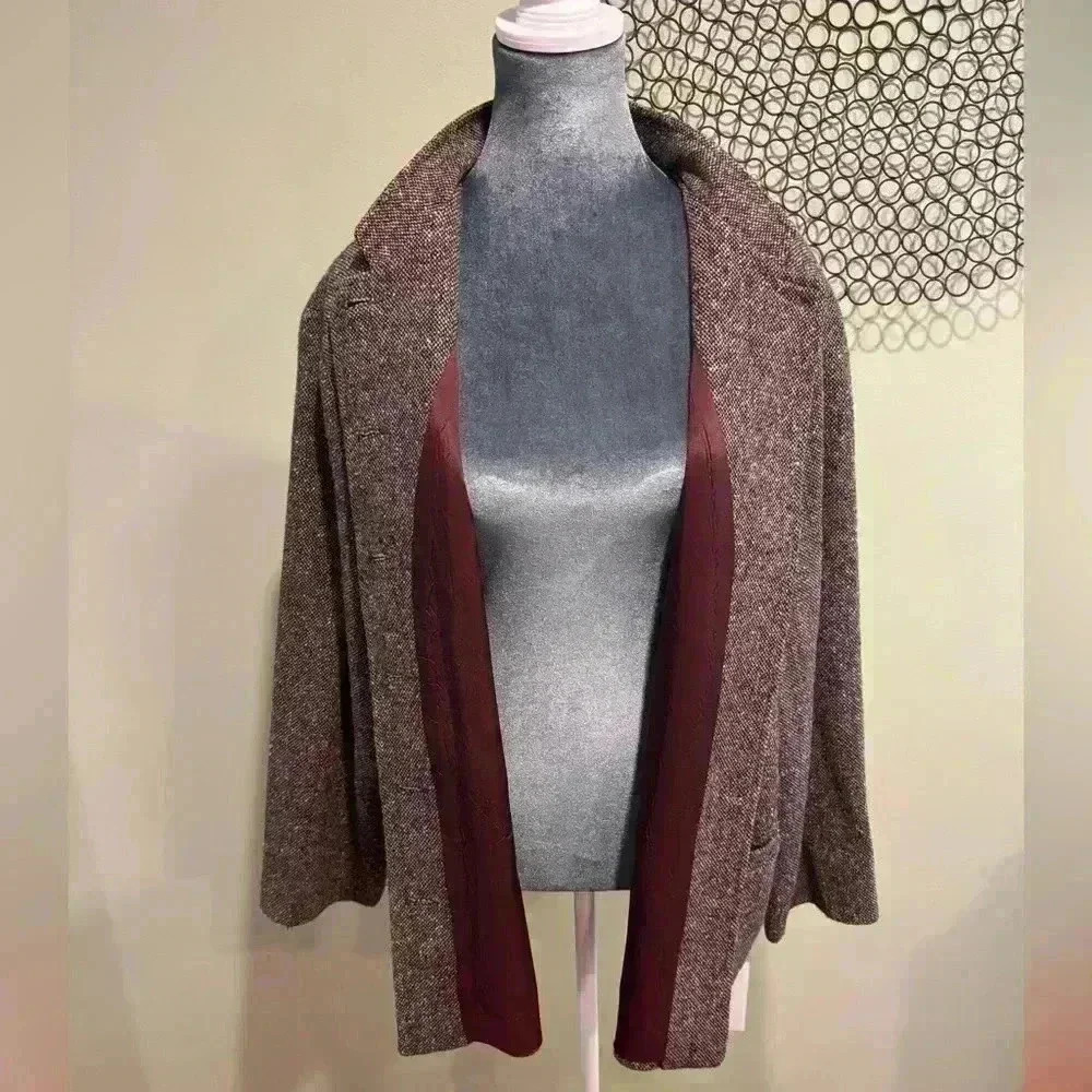 Orvis Blazer - tweed brown burgundy lining -Size Large - Picture 2 of 5